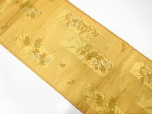 短冊に秋草・蝶模様織り出し　名古屋帯